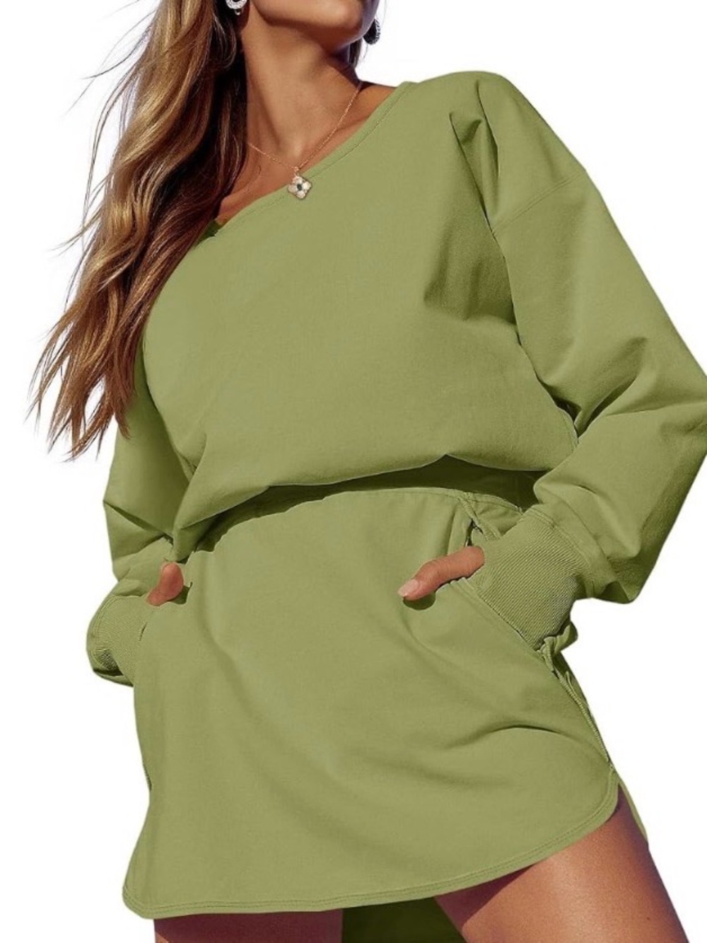 Fisoew Long Sleeve Athletic Dress Backless Keyhole Built-in Shorts Sz M NWT